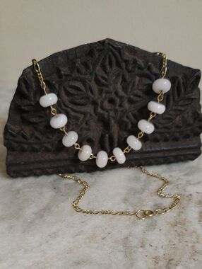 Natural Milky Quartz Beads on Gold Chain Short Necklace